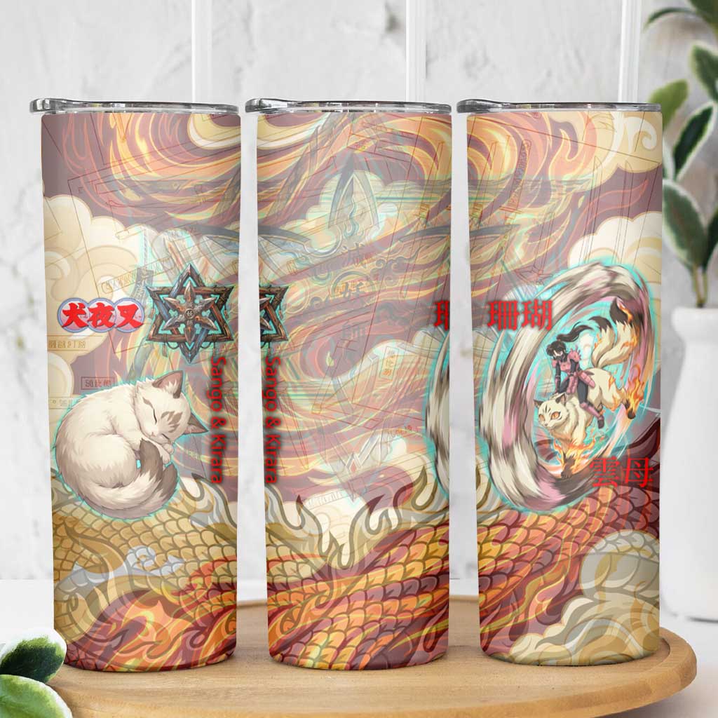 Sango and Kirara Inuyasha Series Skinny Tumbler Mythical Anime Style with Flame and Scale Motif