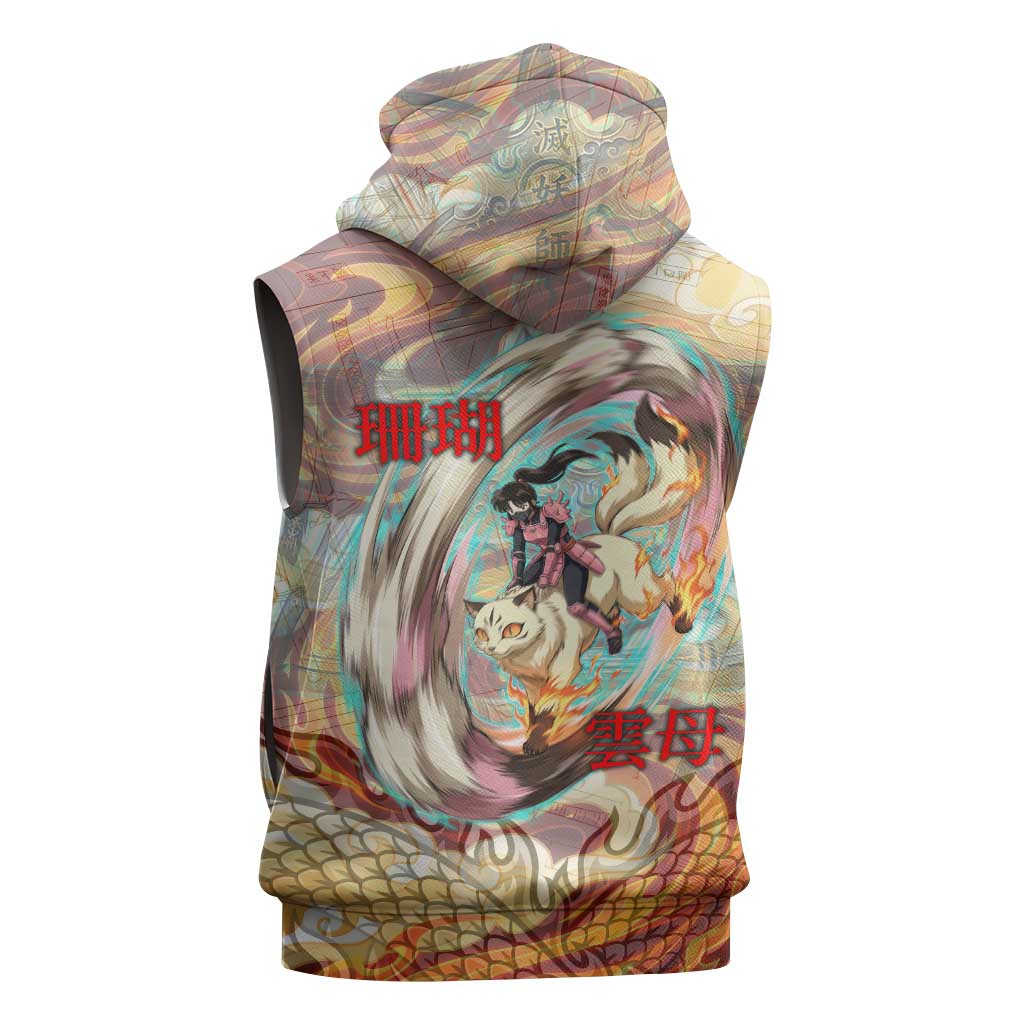 Sango and Kirara Inuyasha Series Sleeveless Hoodie Mythical Anime Style with Flame and Scale Motif