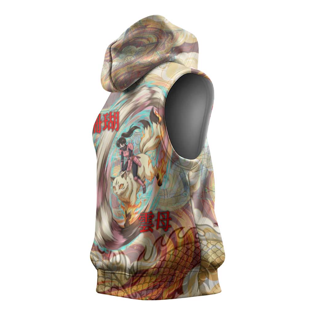 Sango and Kirara Inuyasha Series Sleeveless Hoodie Mythical Anime Style with Flame and Scale Motif