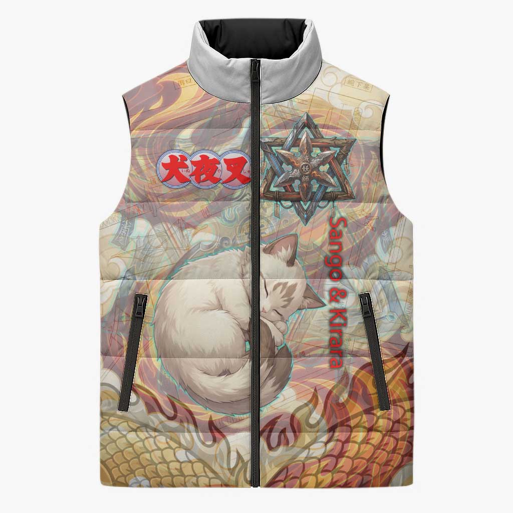 Sango and Kirara Inuyasha Series Sleeveless Puffer Jacket Mythical Anime Style with Flame and Scale Motif