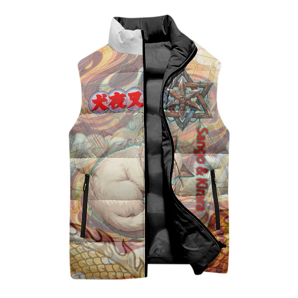 Sango and Kirara Inuyasha Series Sleeveless Puffer Jacket Mythical Anime Style with Flame and Scale Motif