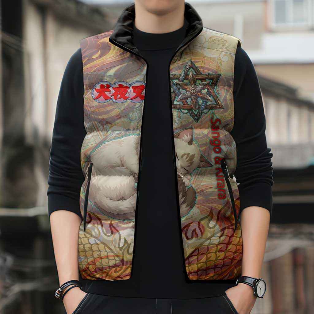 Sango and Kirara Inuyasha Series Sleeveless Puffer Jacket Mythical Anime Style with Flame and Scale Motif