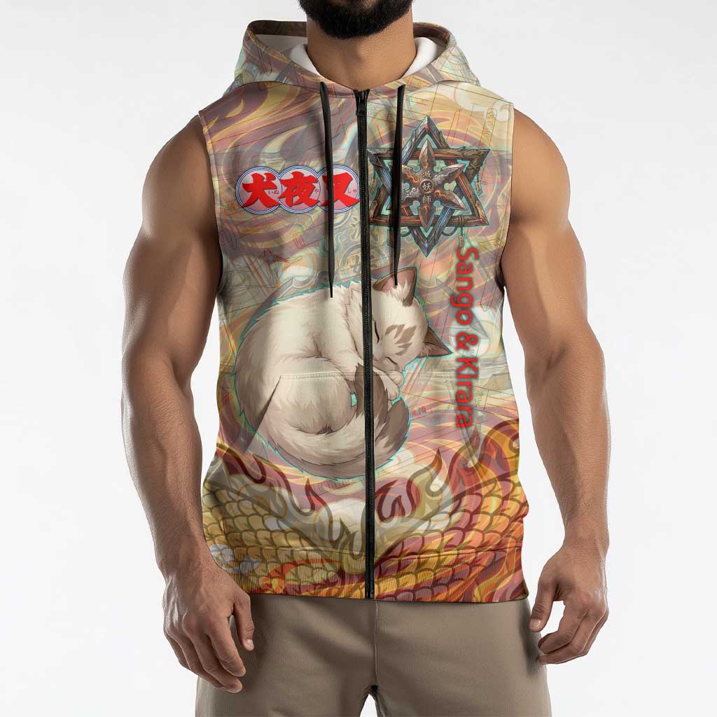 Sango and Kirara Inuyasha Series Sleeveless Zip Hoodie Mythical Anime Style with Flame and Scale Motif