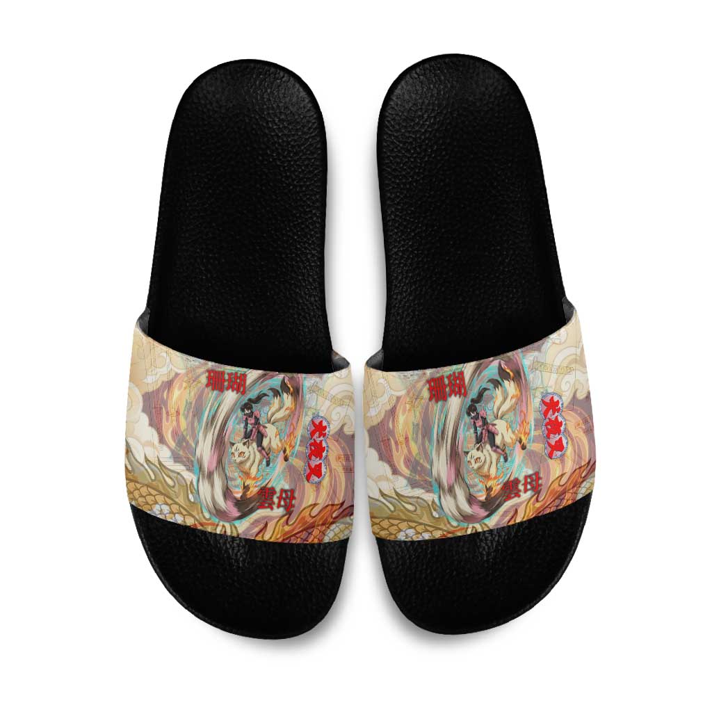 Sango and Kirara Inuyasha Series Slide Sandals Mythical Anime Style with Flame and Scale Motif