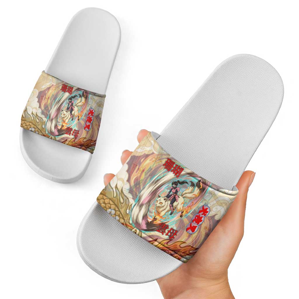 Sango and Kirara Inuyasha Series Slide Sandals Mythical Anime Style with Flame and Scale Motif