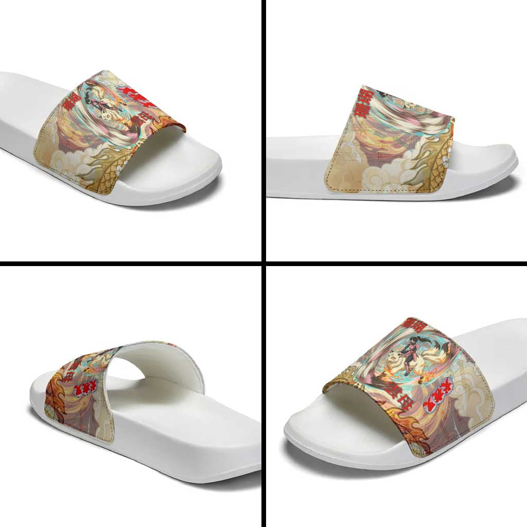 Sango and Kirara Inuyasha Series Slide Sandals Mythical Anime Style with Flame and Scale Motif