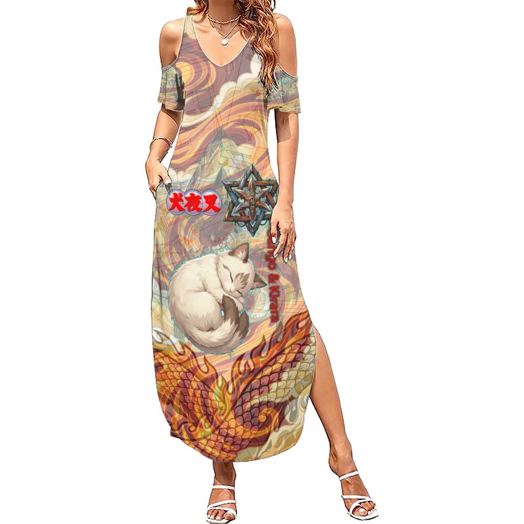 Sango and Kirara Inuyasha Series Summer Maxi Dress Mythical Anime Style with Flame and Scale Motif