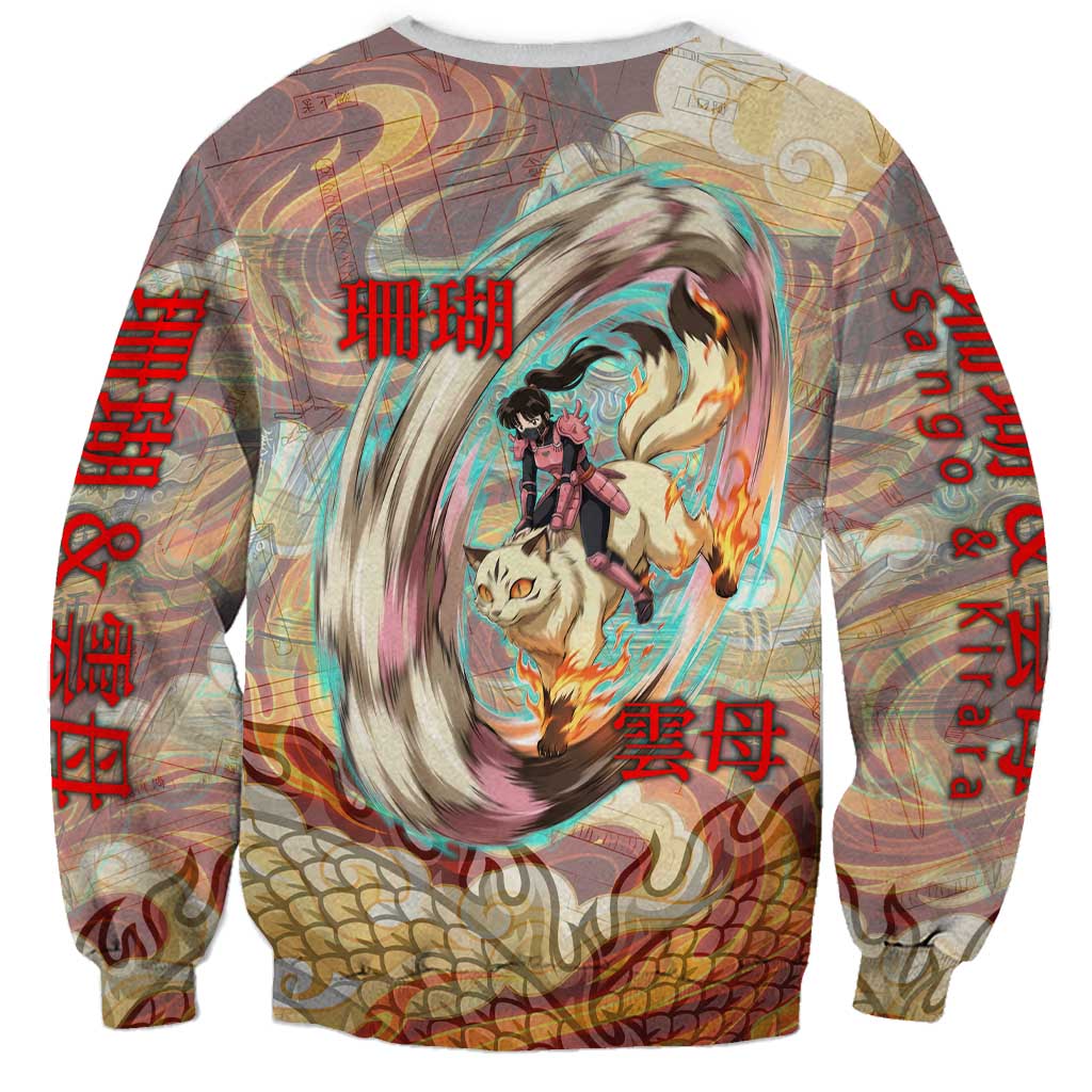 Sango and Kirara Inuyasha Series Sweatshirt Mythical Anime Style with Flame and Scale Motif