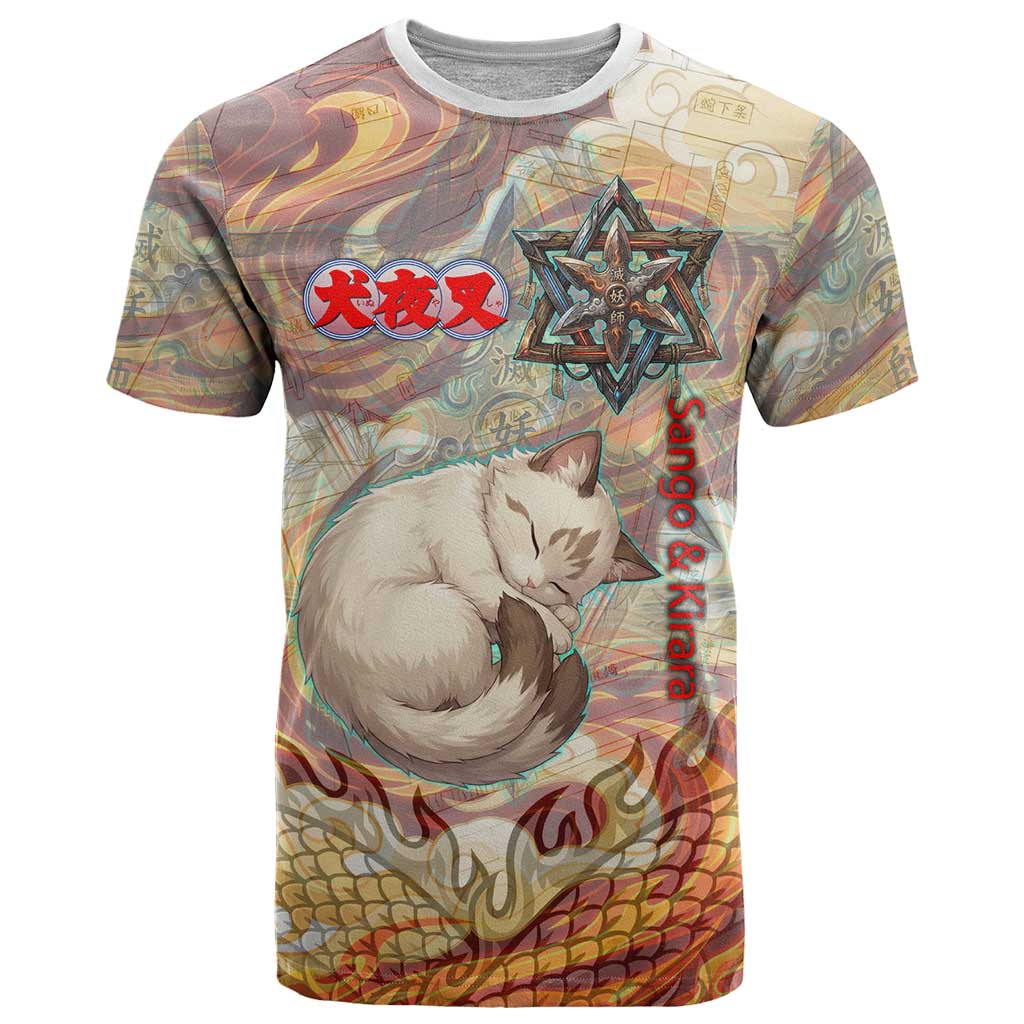 Sango and Kirara Inuyasha Series T Shirt Mythical Anime Style with Flame and Scale Motif