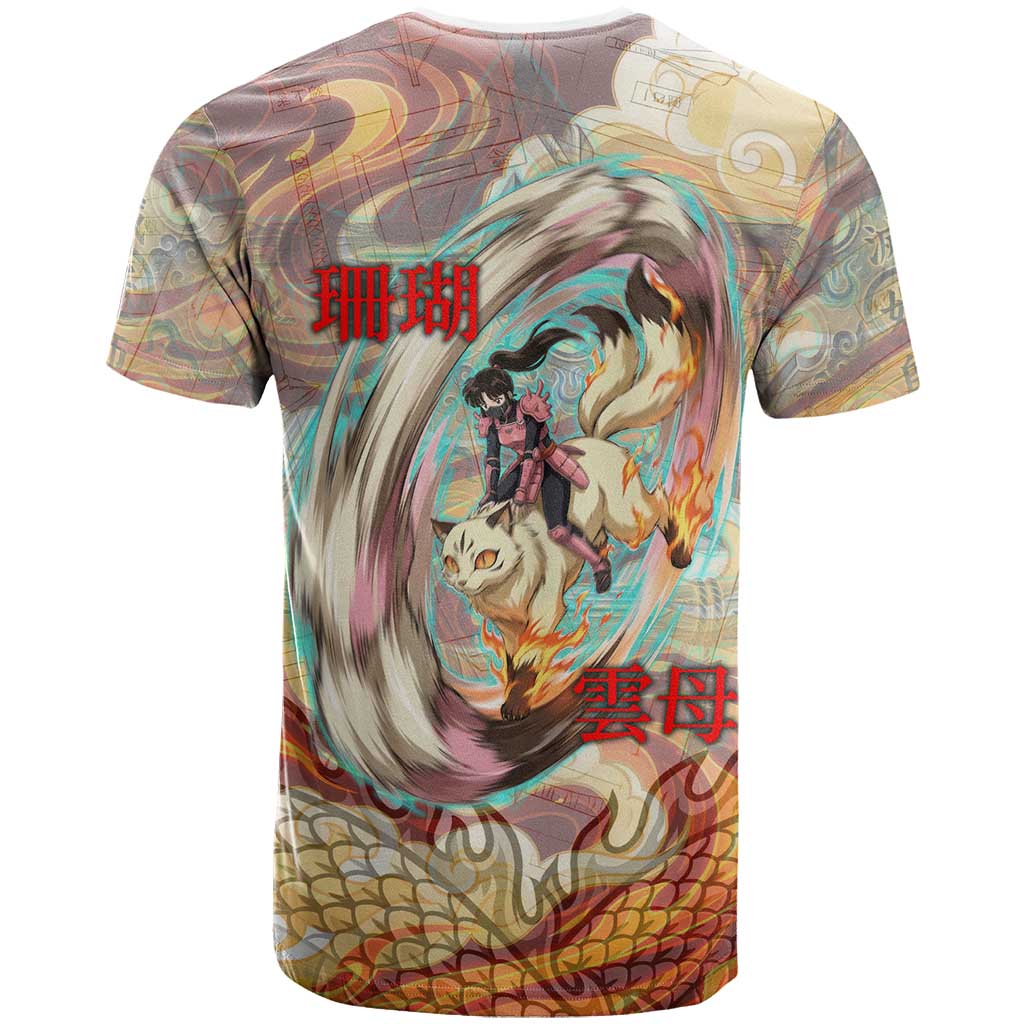 Sango and Kirara Inuyasha Series T Shirt Mythical Anime Style with Flame and Scale Motif