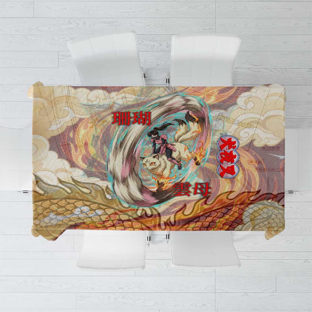 Sango and Kirara Inuyasha Series Tablecloth Mythical Anime Style with Flame and Scale Motif