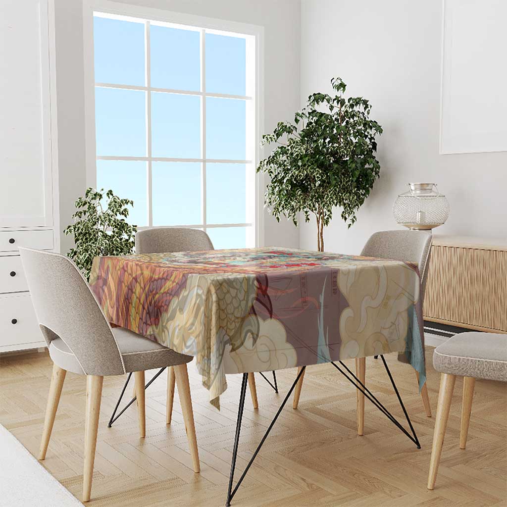 Sango and Kirara Inuyasha Series Tablecloth Mythical Anime Style with Flame and Scale Motif