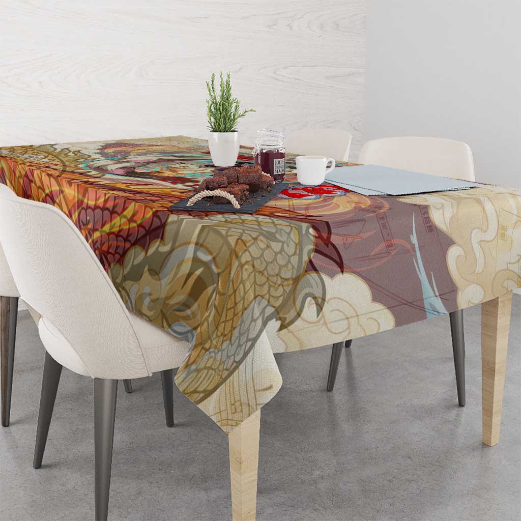 Sango and Kirara Inuyasha Series Tablecloth Mythical Anime Style with Flame and Scale Motif