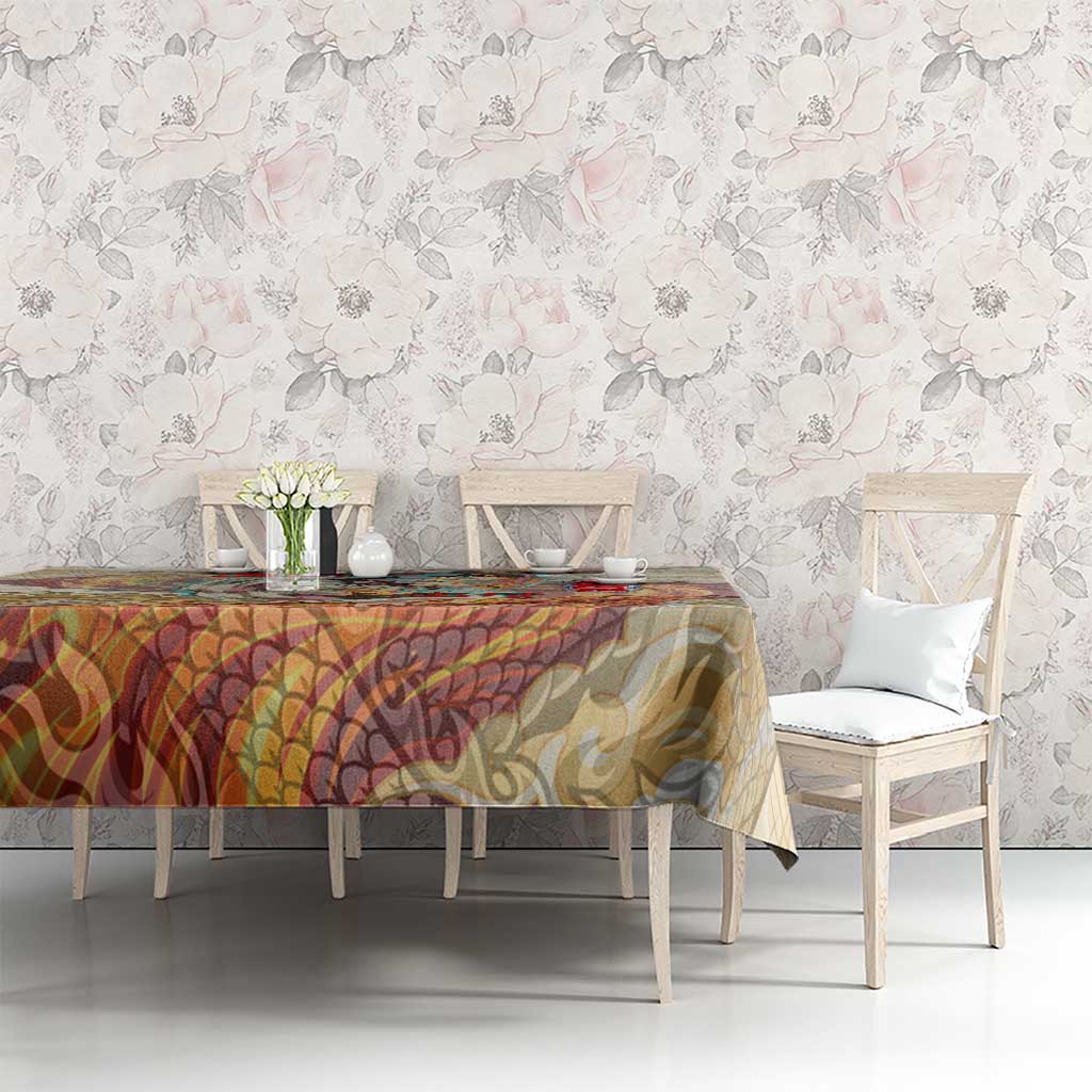 Sango and Kirara Inuyasha Series Tablecloth Mythical Anime Style with Flame and Scale Motif