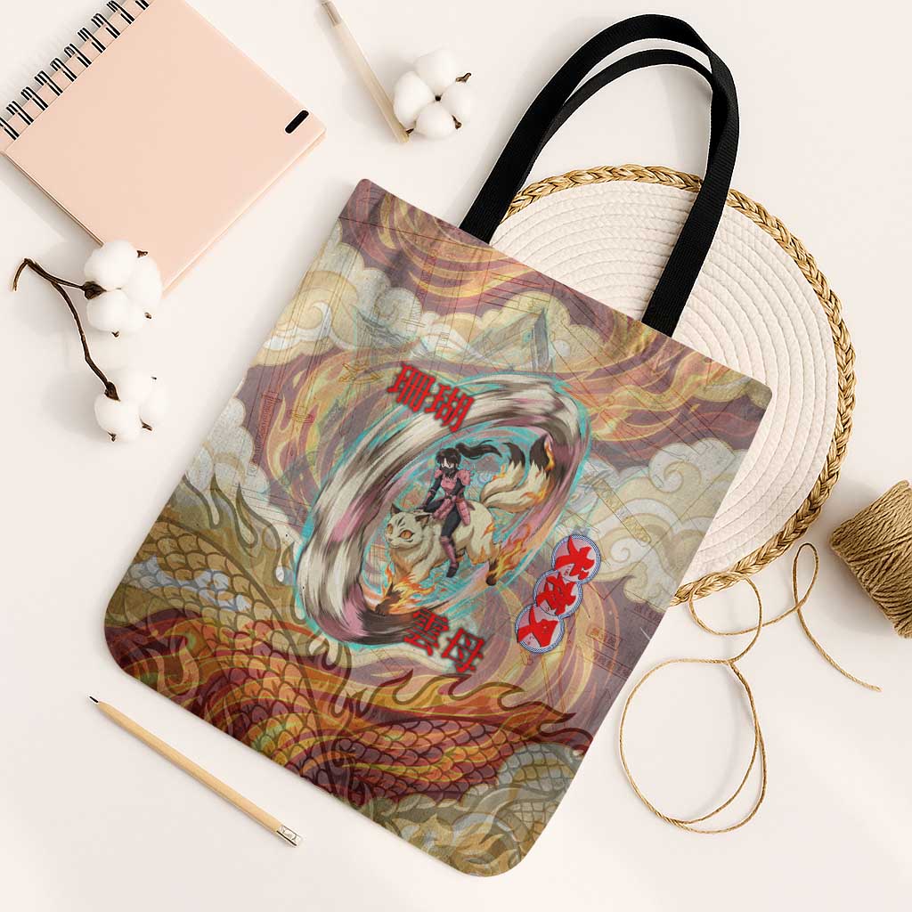 Sango and Kirara Inuyasha Series Tote Bag Mythical Anime Style with Flame and Scale Motif