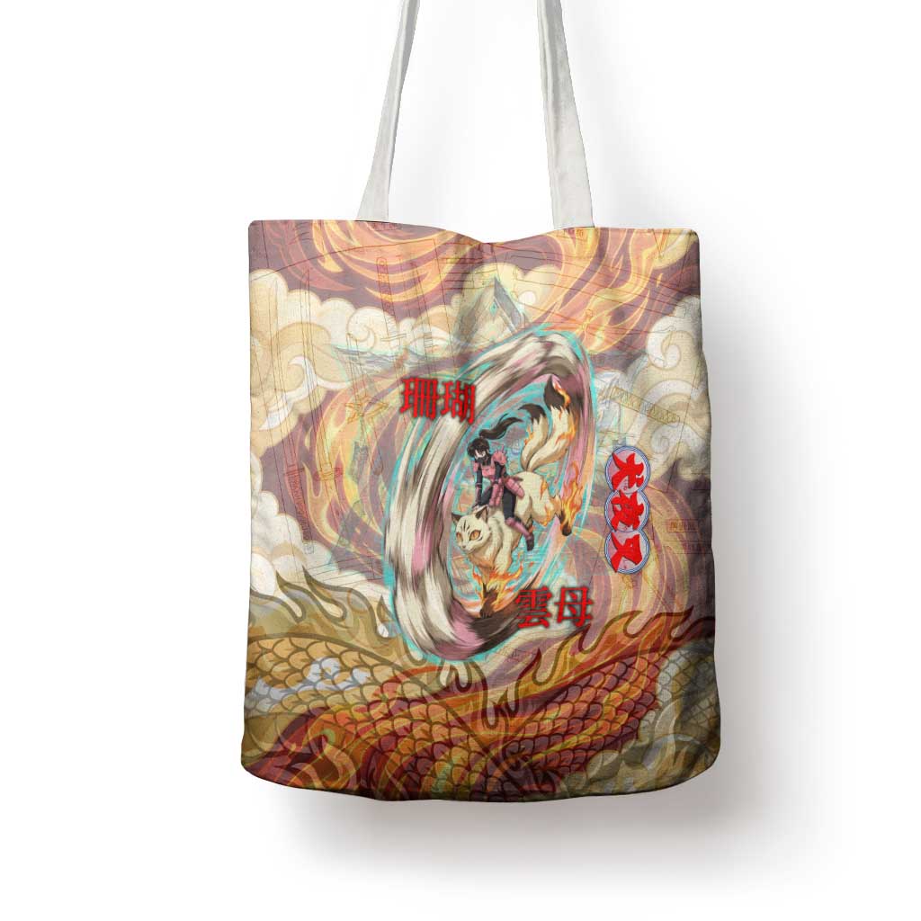 Sango and Kirara Inuyasha Series Tote Bag Mythical Anime Style with Flame and Scale Motif
