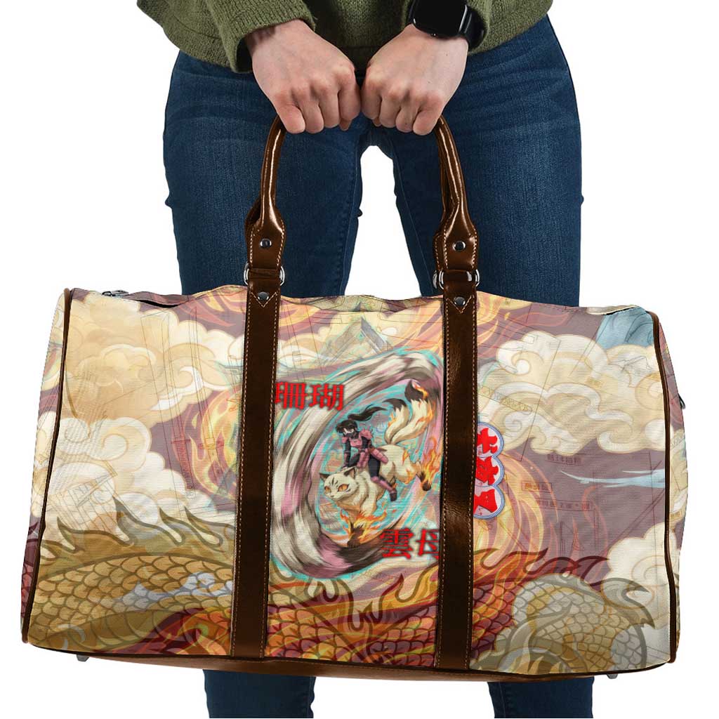 Sango and Kirara Inuyasha Series Travel Bag Mythical Anime Style with Flame and Scale Motif