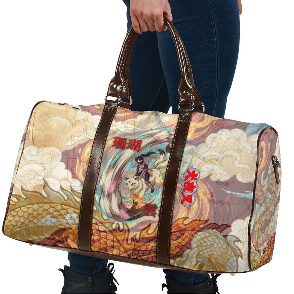 Sango and Kirara Inuyasha Series Travel Bag Mythical Anime Style with Flame and Scale Motif