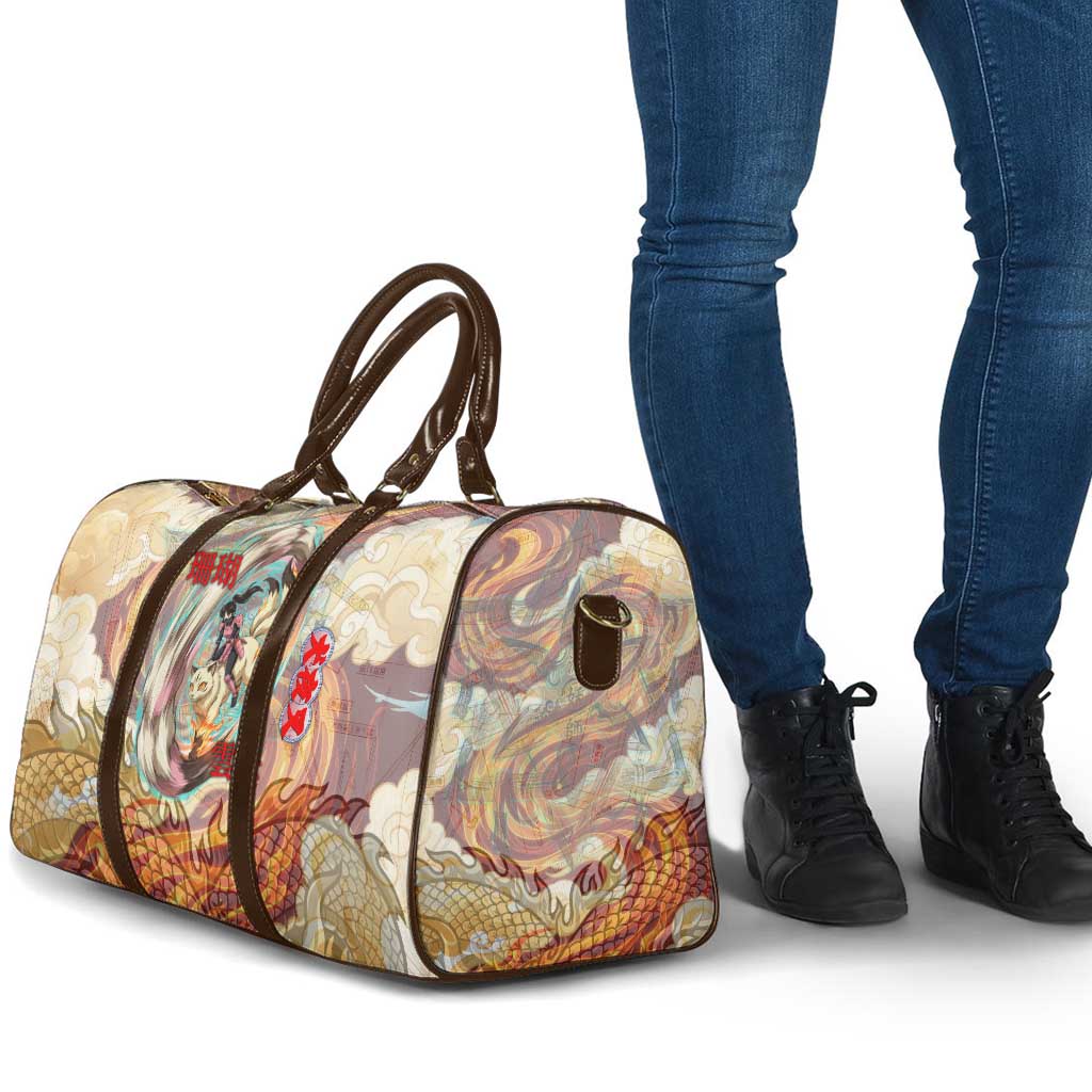 Sango and Kirara Inuyasha Series Travel Bag Mythical Anime Style with Flame and Scale Motif