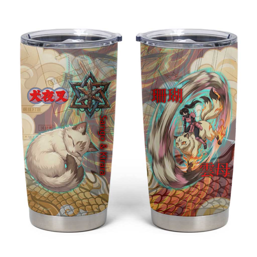 Sango and Kirara Inuyasha Series Tumbler Cup Mythical Anime Style with Flame and Scale Motif
