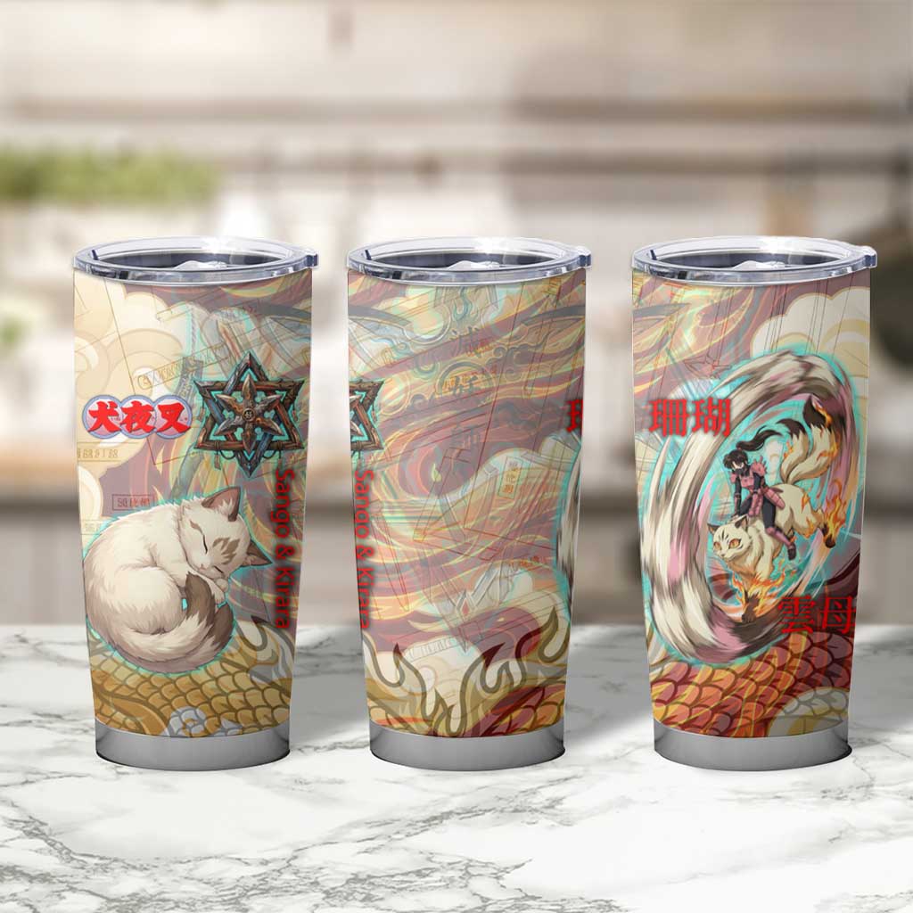 Sango and Kirara Inuyasha Series Tumbler Cup Mythical Anime Style with Flame and Scale Motif
