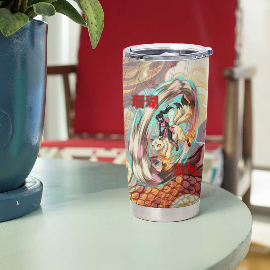 Sango and Kirara Inuyasha Series Tumbler Cup Mythical Anime Style with Flame and Scale Motif