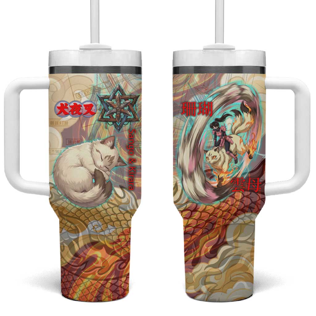 Sango and Kirara Inuyasha Series Tumbler With Handle Mythical Anime Style with Flame and Scale Motif