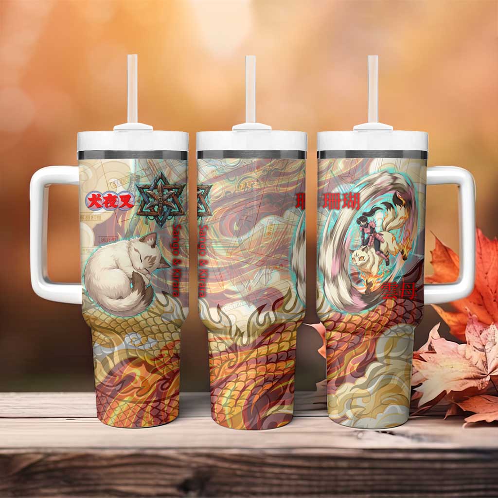 Sango and Kirara Inuyasha Series Tumbler With Handle Mythical Anime Style with Flame and Scale Motif