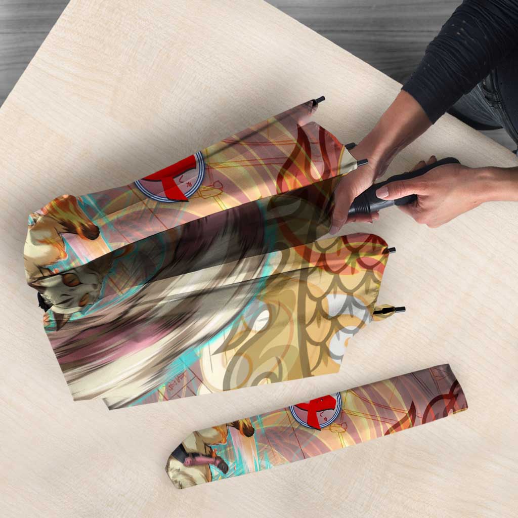 Sango and Kirara Inuyasha Series Umbrella Mythical Anime Style with Flame and Scale Motif