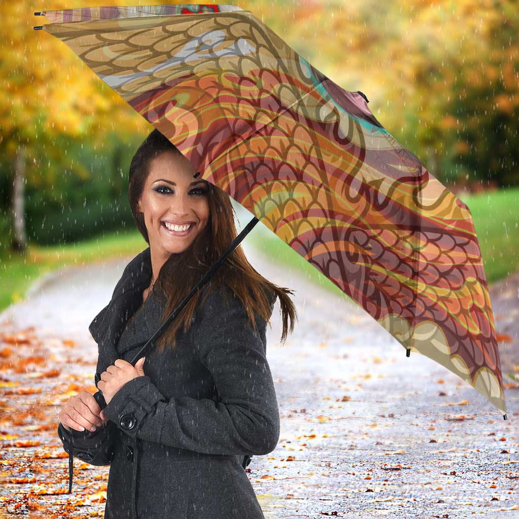 Sango and Kirara Inuyasha Series Umbrella Mythical Anime Style with Flame and Scale Motif