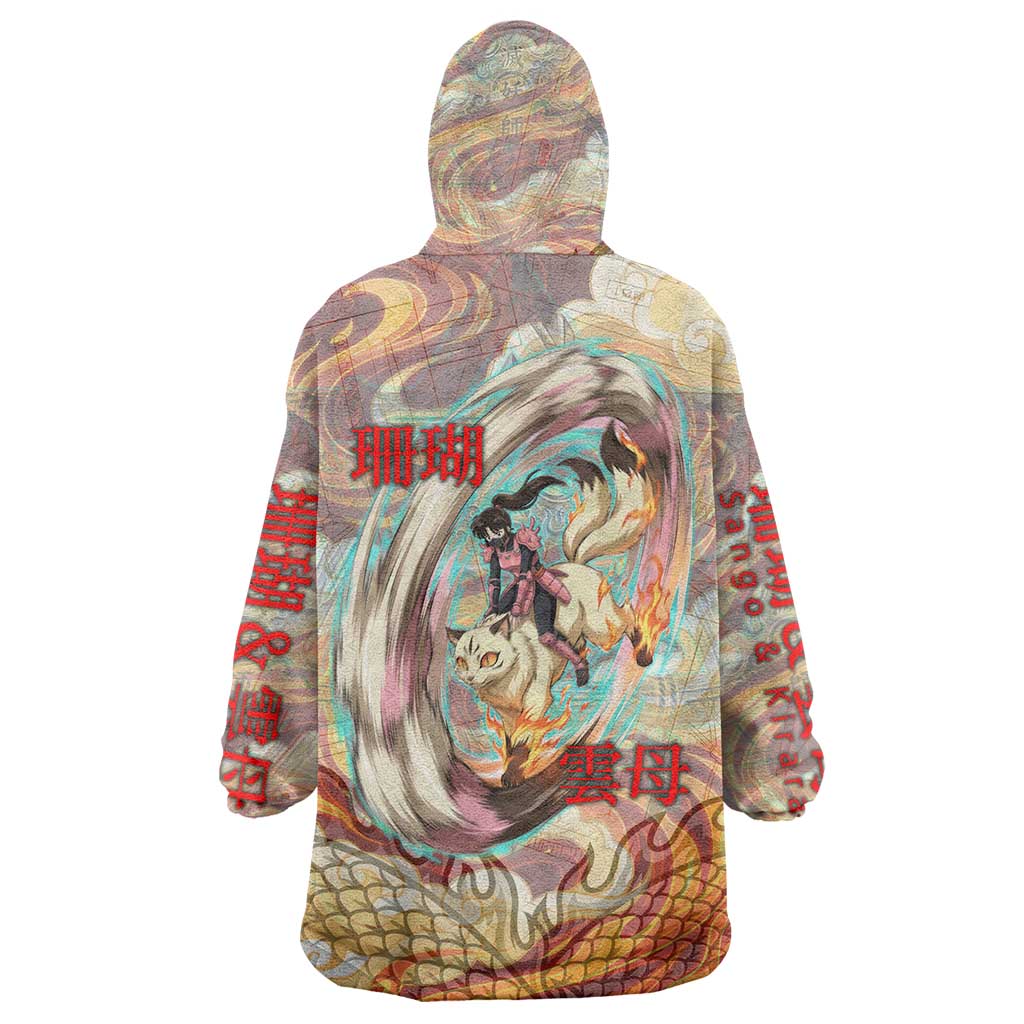 Sango and Kirara Inuyasha Series Wearable Blanket Hoodie Mythical Anime Style with Flame and Scale Motif