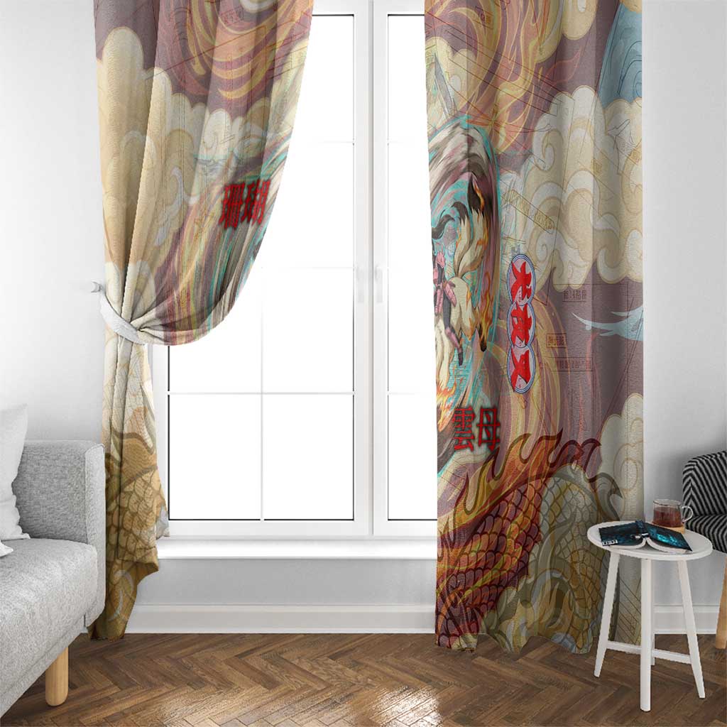 Sango and Kirara Inuyasha Series Window Curtain Mythical Anime Style with Flame and Scale Motif