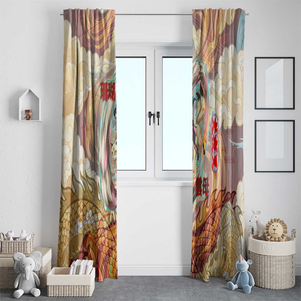 Sango and Kirara Inuyasha Series Window Curtain Mythical Anime Style with Flame and Scale Motif