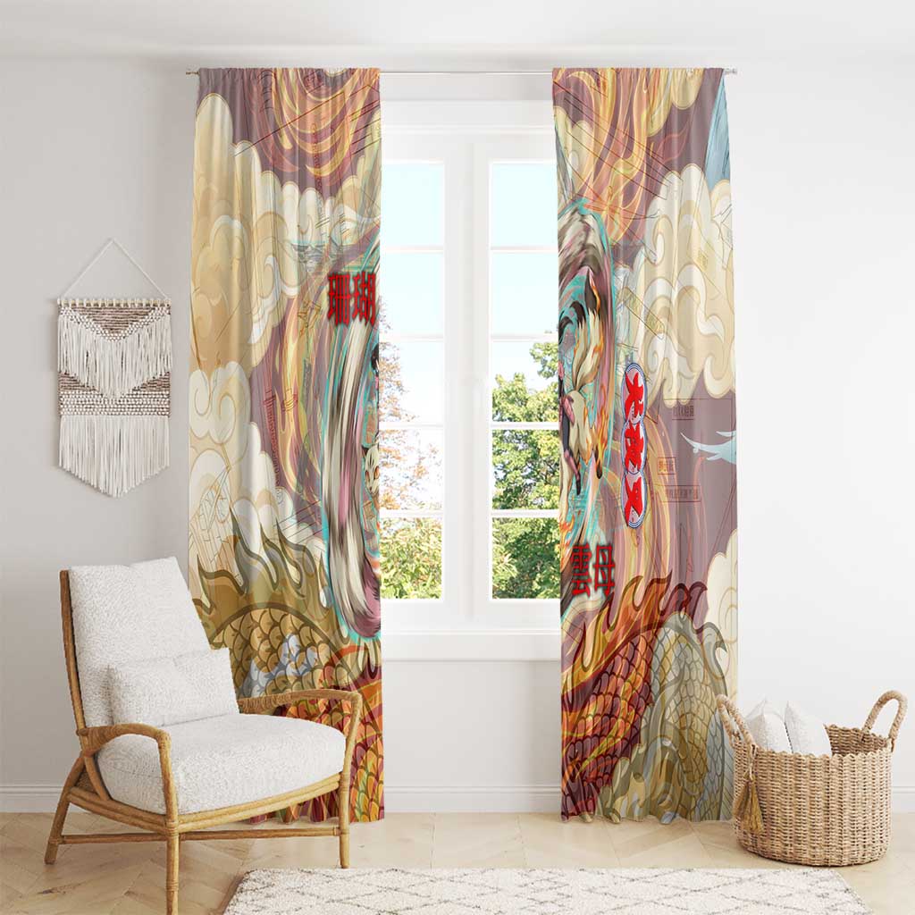 Sango and Kirara Inuyasha Series Window Curtain Mythical Anime Style with Flame and Scale Motif