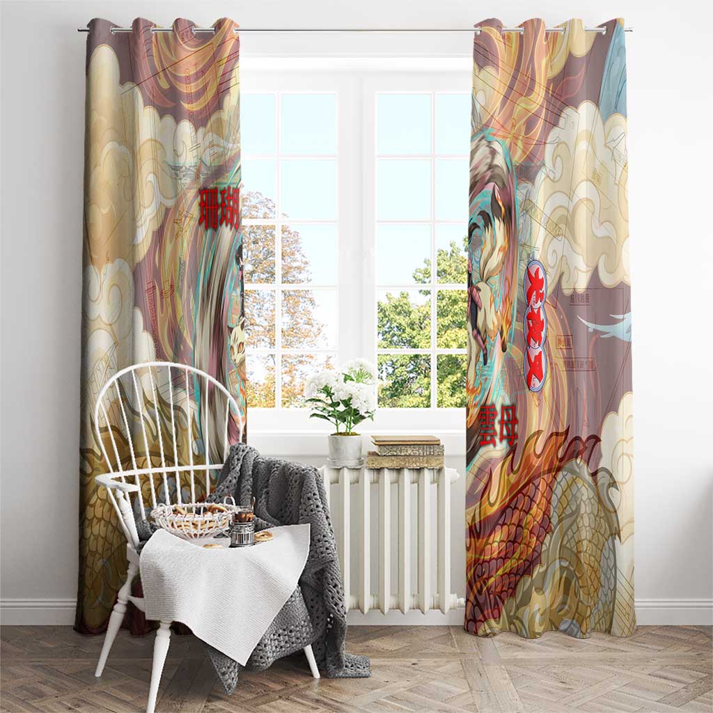 Sango and Kirara Inuyasha Series Window Curtain Mythical Anime Style with Flame and Scale Motif
