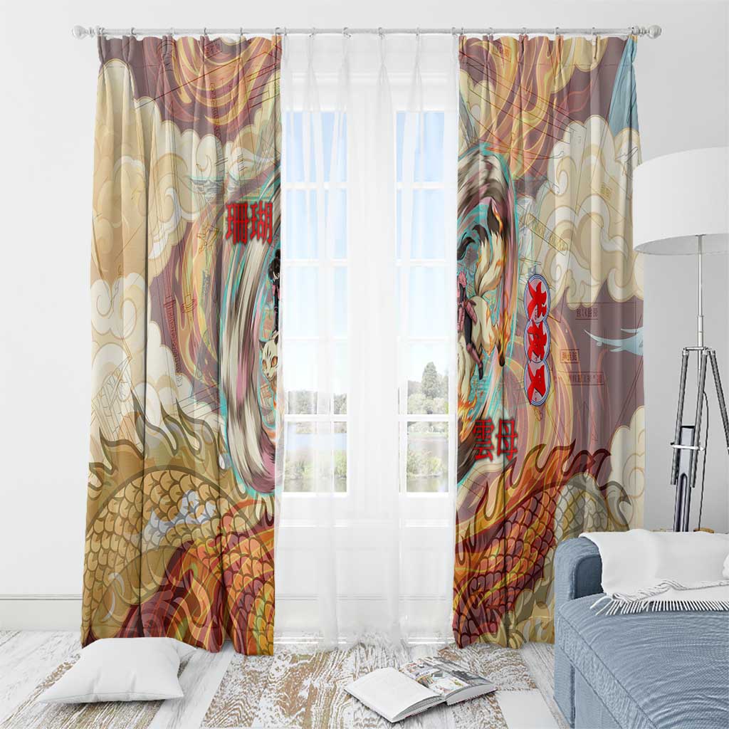 Sango and Kirara Inuyasha Series Window Curtain Mythical Anime Style with Flame and Scale Motif