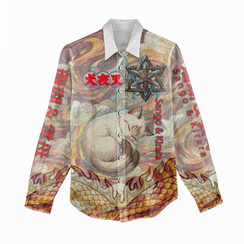 Sango and Kirara Inuyasha Series Women Casual Shirt Mythical Anime Style with Flame and Scale Motif