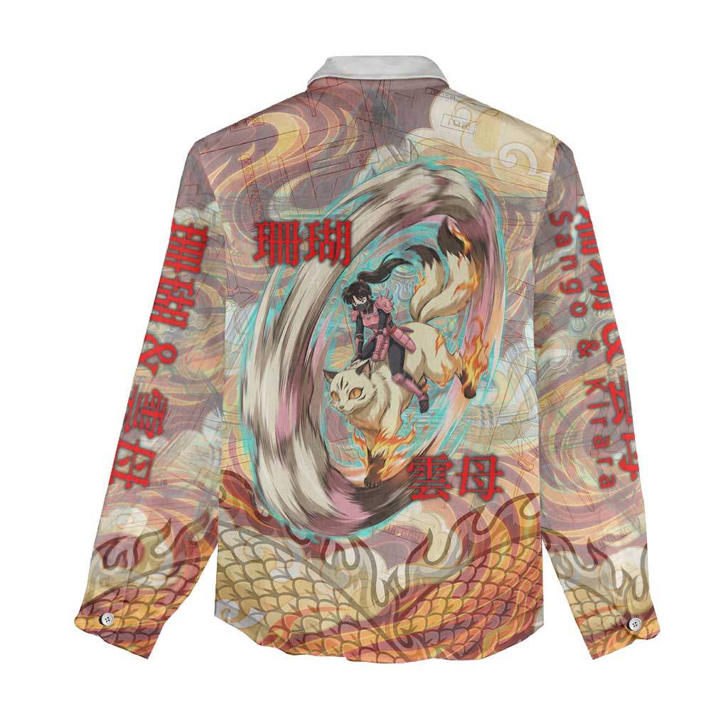 Sango and Kirara Inuyasha Series Women Casual Shirt Mythical Anime Style with Flame and Scale Motif