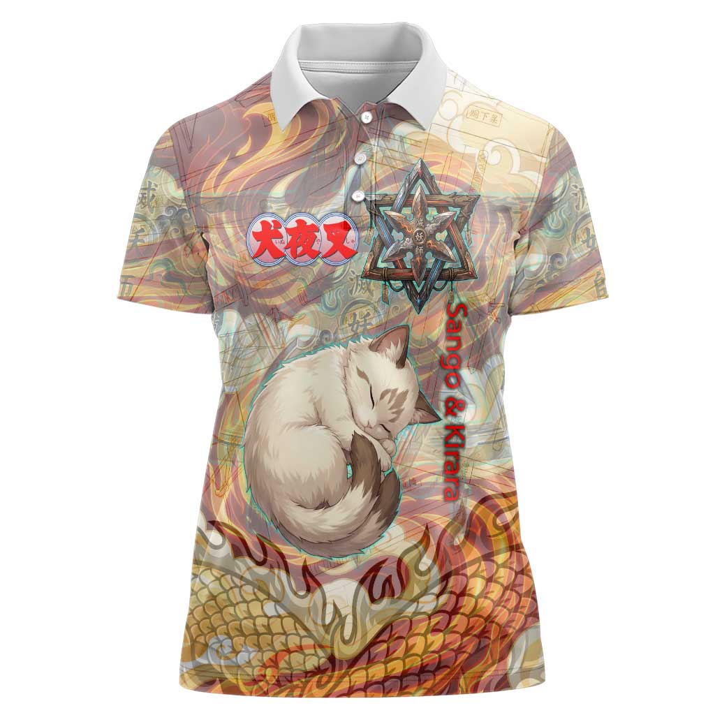 Sango and Kirara Inuyasha Series Women Polo Shirt Mythical Anime Style with Flame and Scale Motif
