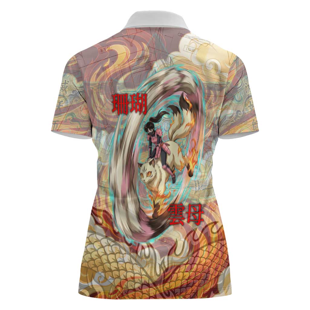 Sango and Kirara Inuyasha Series Women Polo Shirt Mythical Anime Style with Flame and Scale Motif