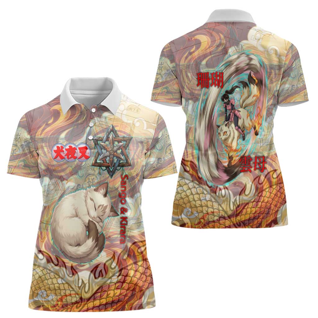Sango and Kirara Inuyasha Series Women Polo Shirt Mythical Anime Style with Flame and Scale Motif