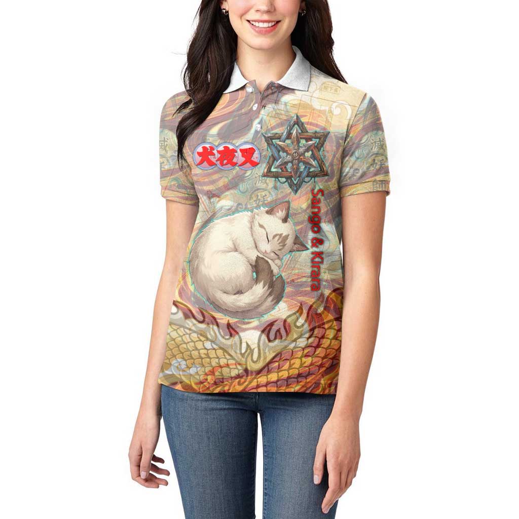 Sango and Kirara Inuyasha Series Women Polo Shirt Mythical Anime Style with Flame and Scale Motif
