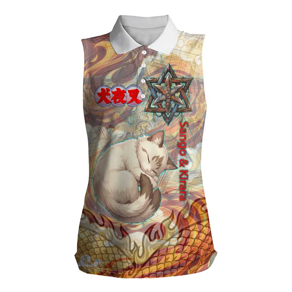 Sango and Kirara Inuyasha Series Women Sleeveless Polo Shirt Mythical Anime Style with Flame and Scale Motif