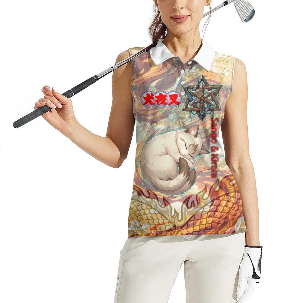 Sango and Kirara Inuyasha Series Women Sleeveless Polo Shirt Mythical Anime Style with Flame and Scale Motif