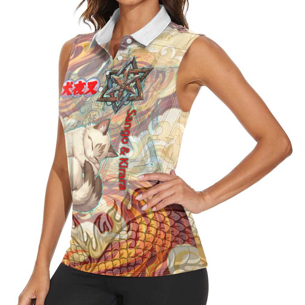 Sango and Kirara Inuyasha Series Women Sleeveless Polo Shirt Mythical Anime Style with Flame and Scale Motif