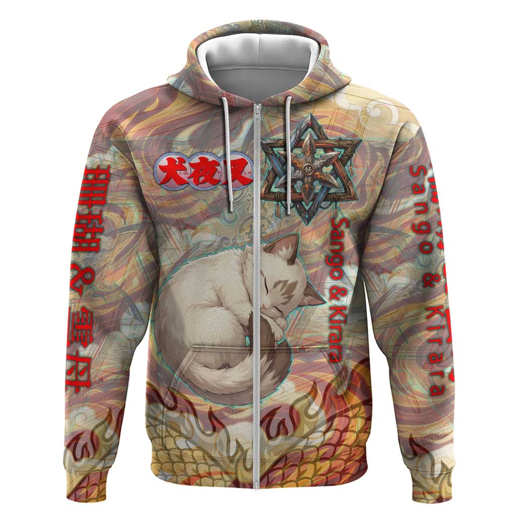 Sango and Kirara Inuyasha Series Zip Hoodie Mythical Anime Style with Flame and Scale Motif