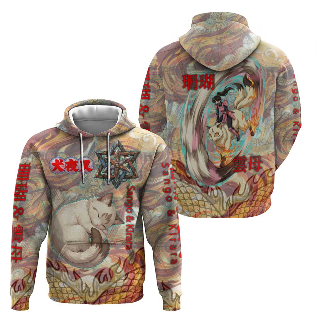 Sango and Kirara Inuyasha Series Zip Hoodie Mythical Anime Style with Flame and Scale Motif