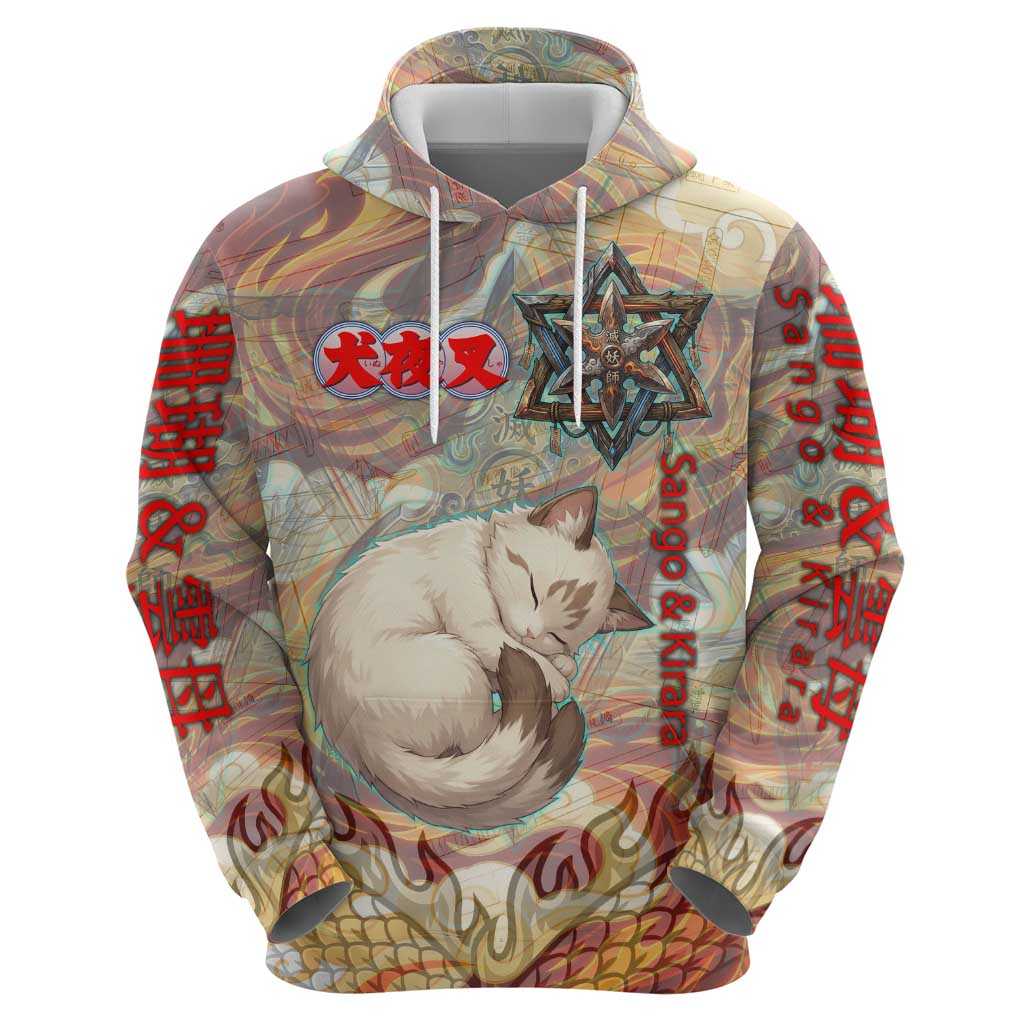 Sango and Kirara Inuyasha Series Zip Hoodie Mythical Anime Style with Flame and Scale Motif