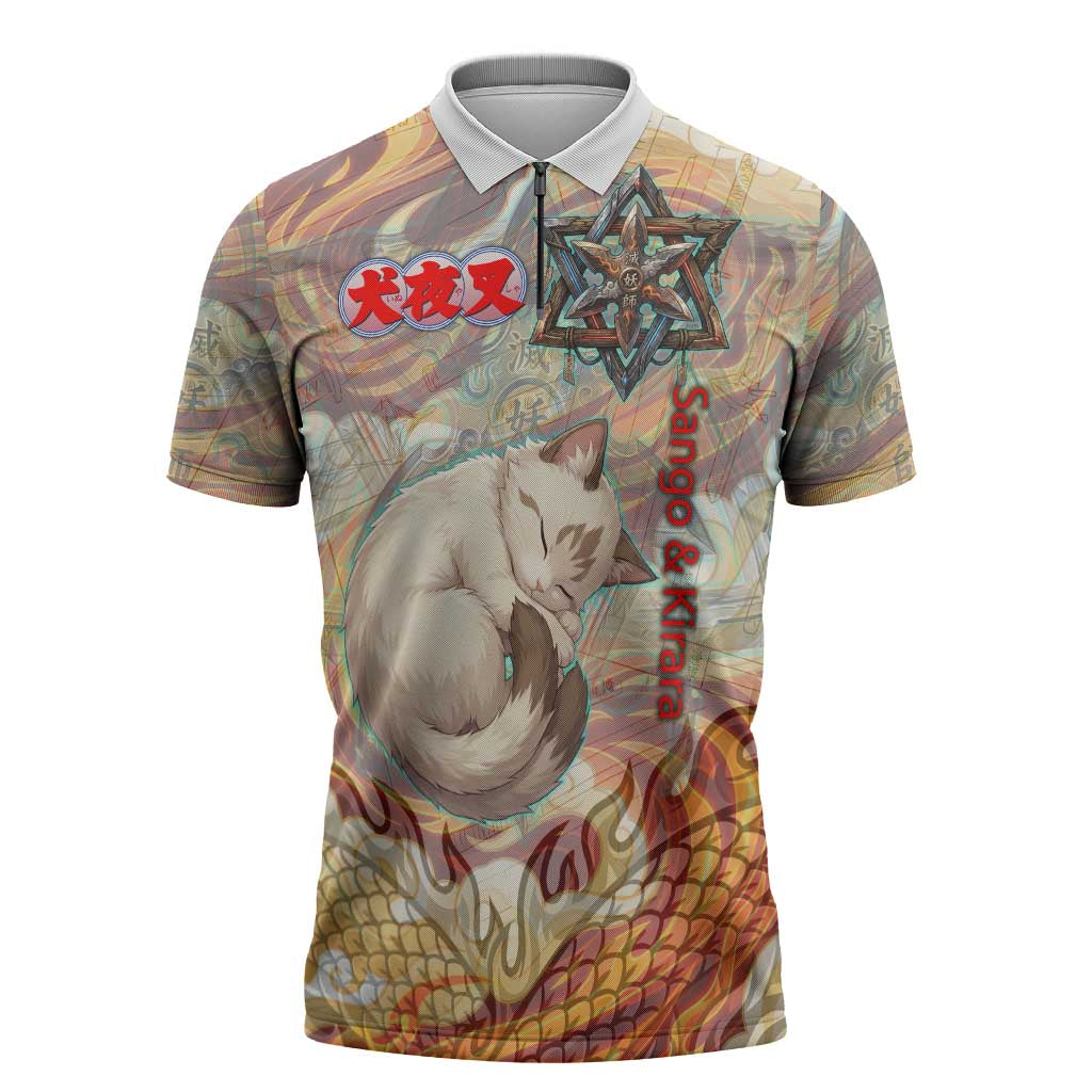 Sango and Kirara Inuyasha Series Zipper Polo Shirt Mythical Anime Style with Flame and Scale Motif