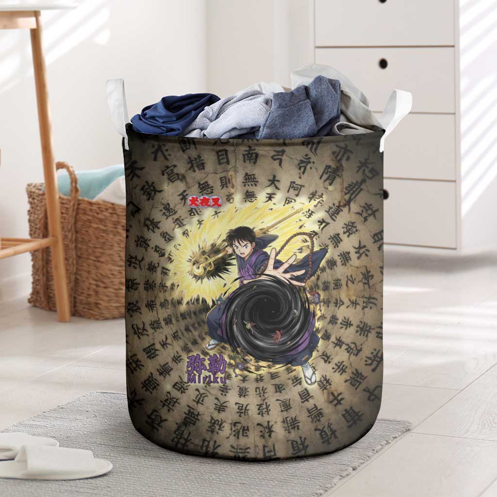 Miroku Inuyasha Series Laundry Basket Cursed Monk Aesthetic with Sutra Script Background